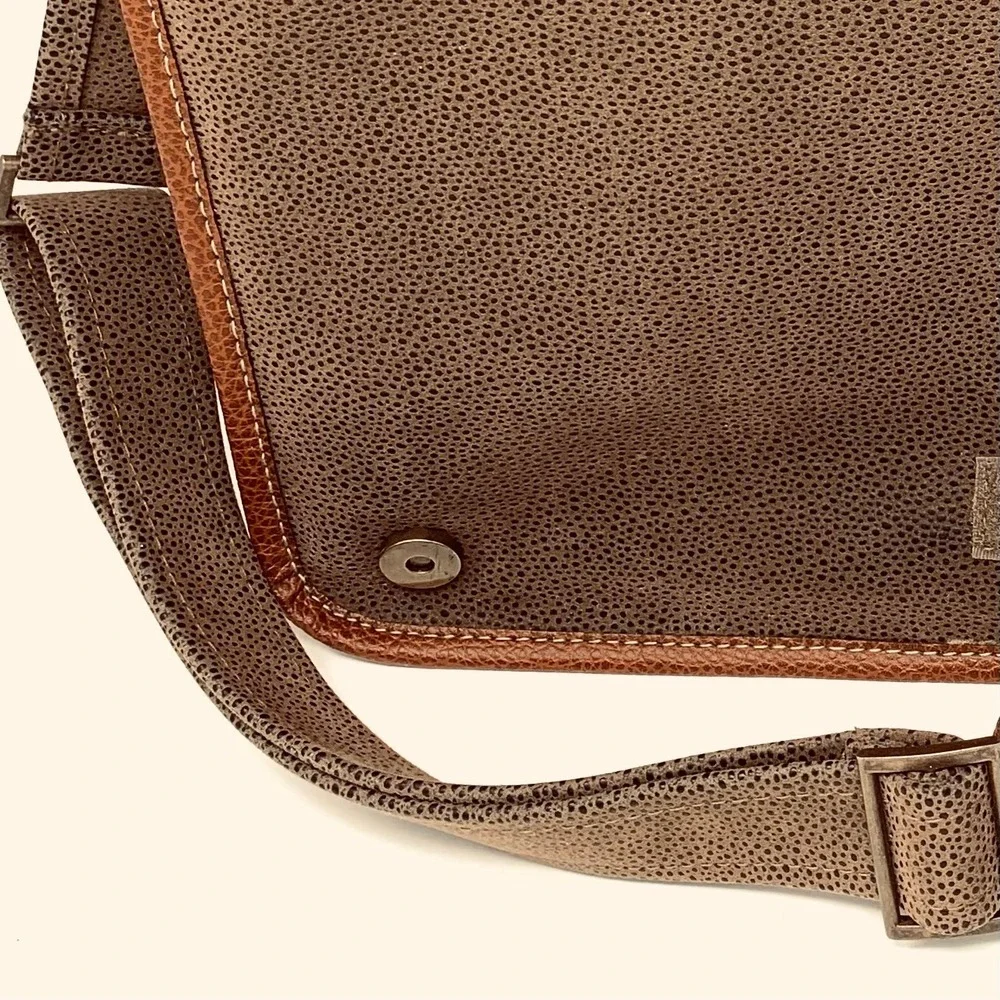Grey Brown Pebbled Messenger Bag Professional Laptop Satchel Adjustable Strap